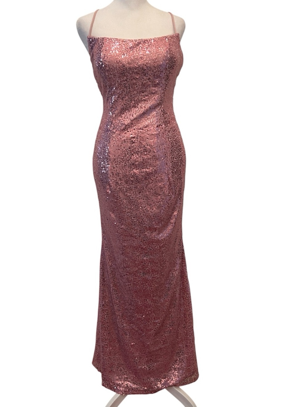 Rose Pink Sz4 Sequin Spaghetti Strap Evening Dress Appears to be Custom Made EUC